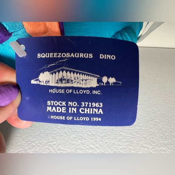 House of Lloyd Squeezosaurus Dino Parachute Plush Stuffed Animal Blue 1994 Tags - Picture 10 of 13
